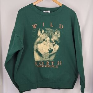 VINTAGE 90s Lee Green Cotton Wolf Graphic Sweatshirt